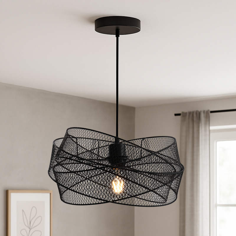 Zwarte hanglamp Diny, metaal, industrieel