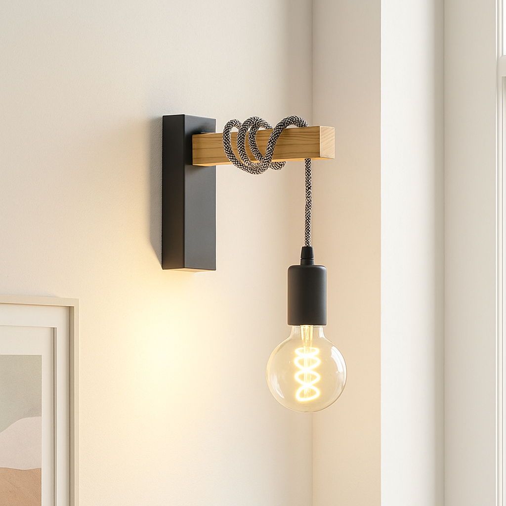 Houten wandlamp zwart, Rena