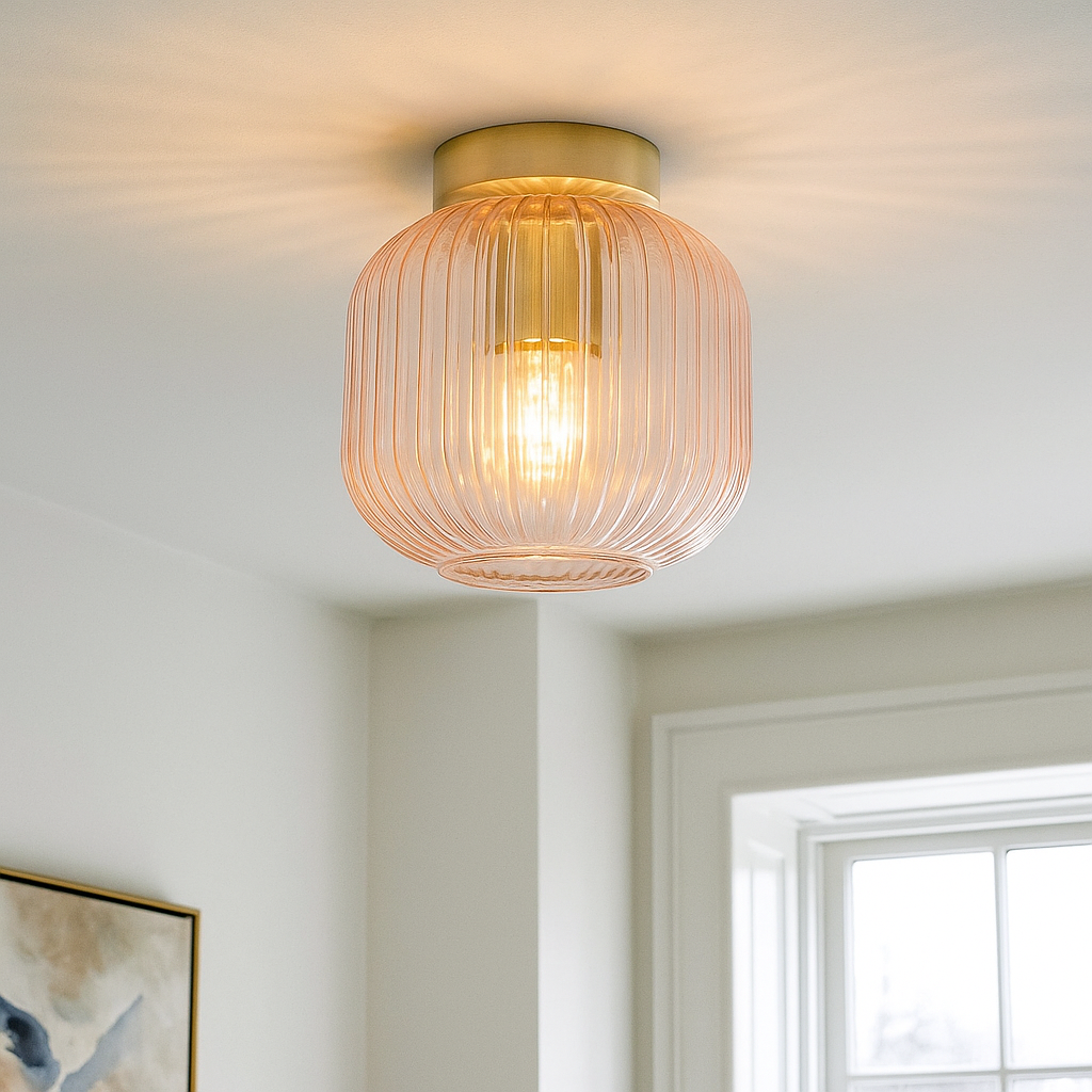 Roze plafondlamp Charlois, glas, retro