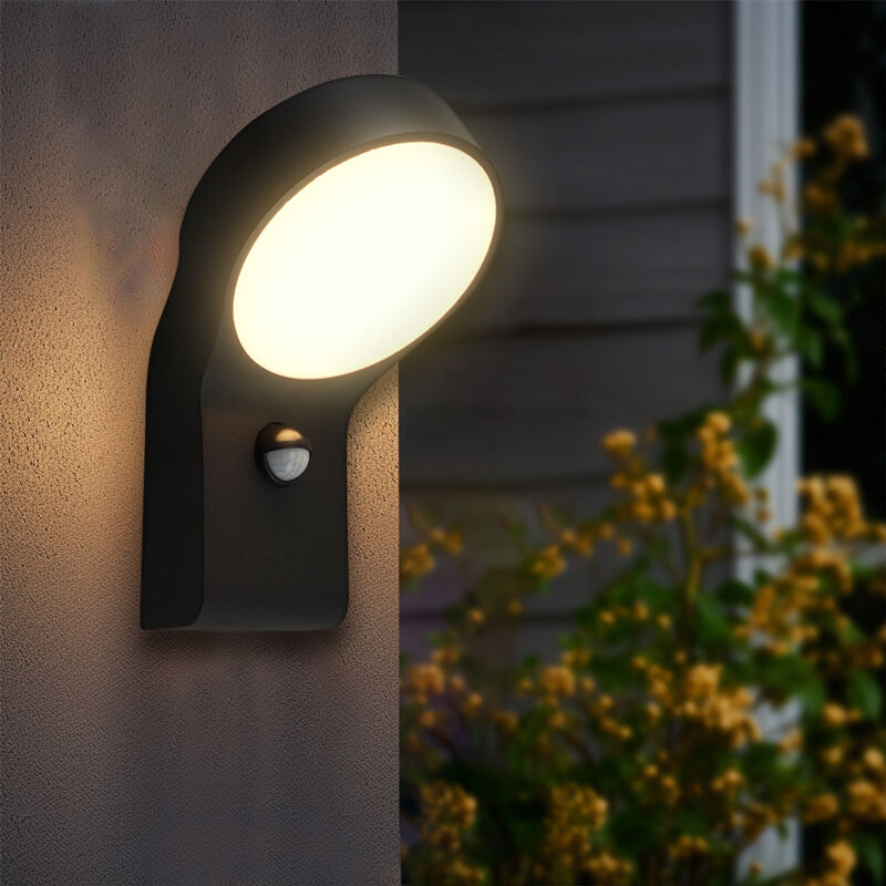 Moderne buiten wandlamp met bewegingssensor zwart, Tevfik, 9W, 3000K LED, IP44