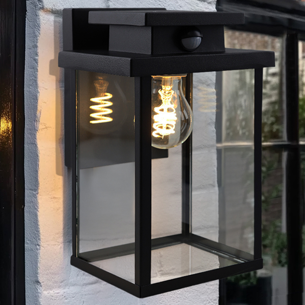 Moderne buiten wandlamp met bewegingssensor zwart, Jesca, IP44