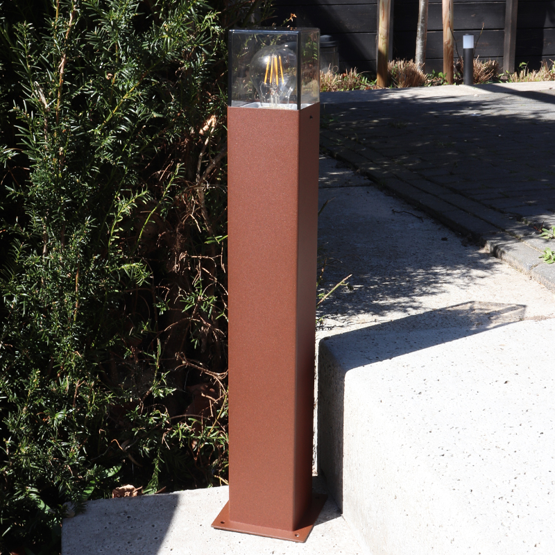 Roestkleur staande buitenlamp Sanel, Smoke glas, 60cm