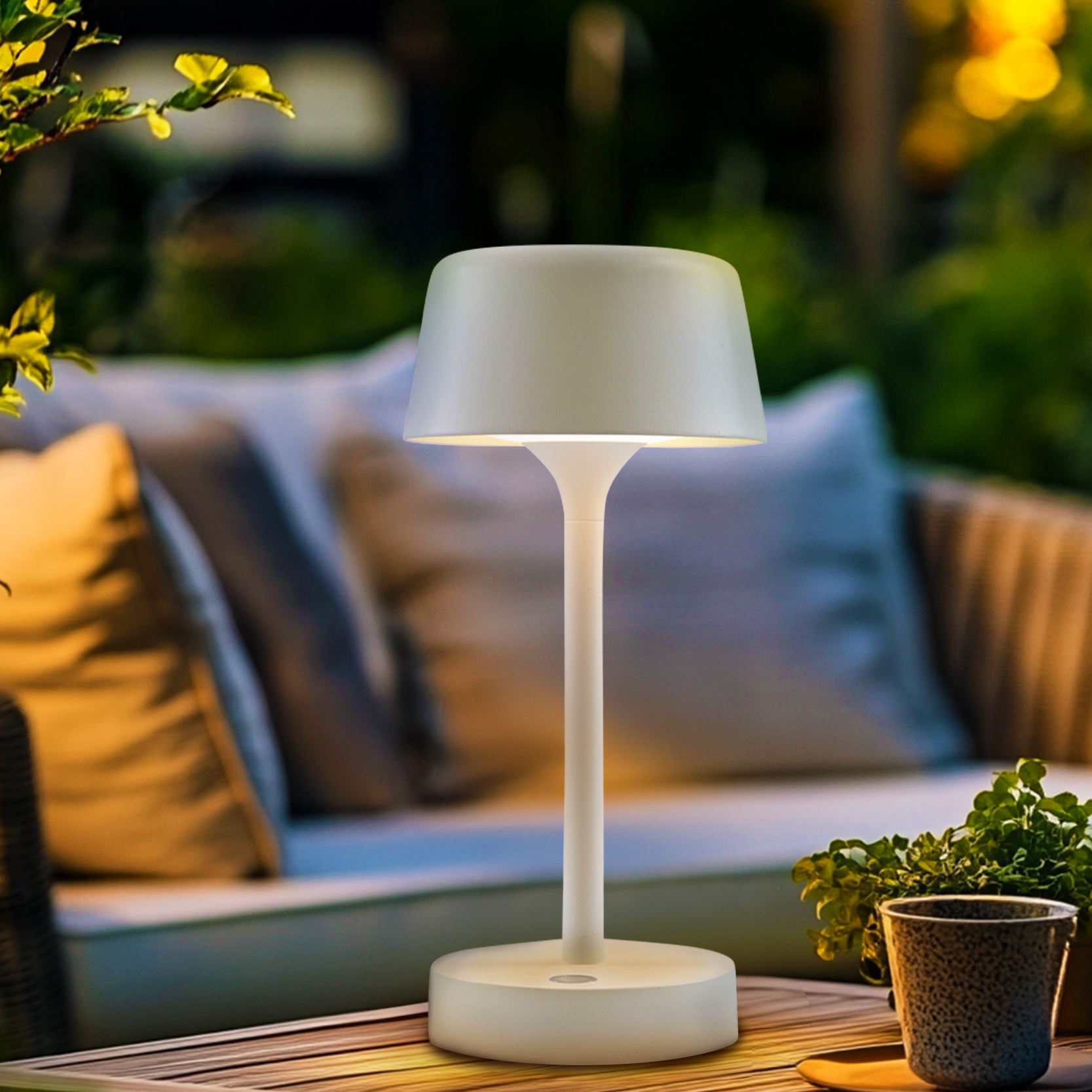 Moderne buiten tafellamp wit, Emily, 3W, 3000K LED, IP44, 3-staps dimbaar