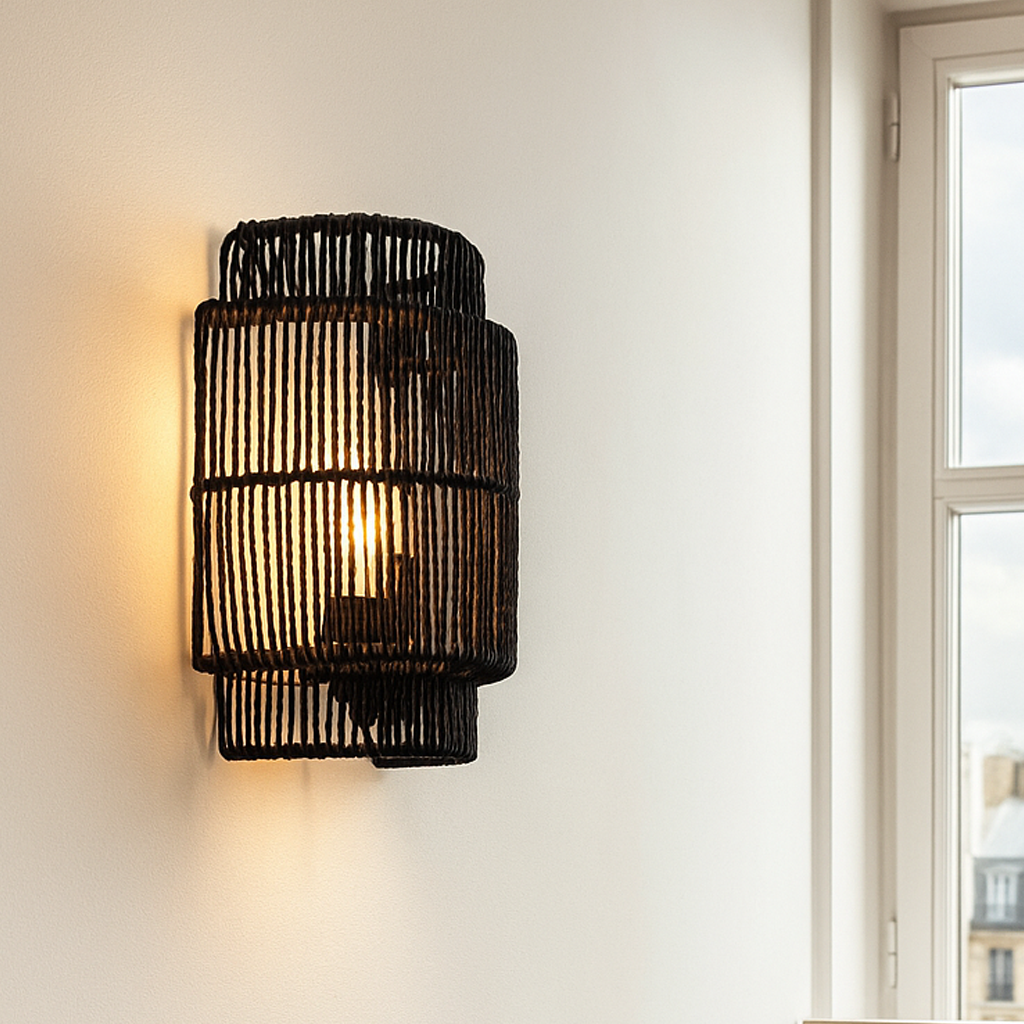 Landelijke wandlamp zwart, Selena, met schakelaar
