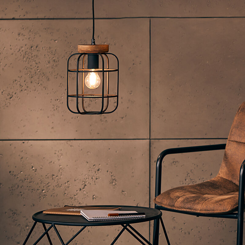 Industriële Hanglamp Taede, Zwart, hout
