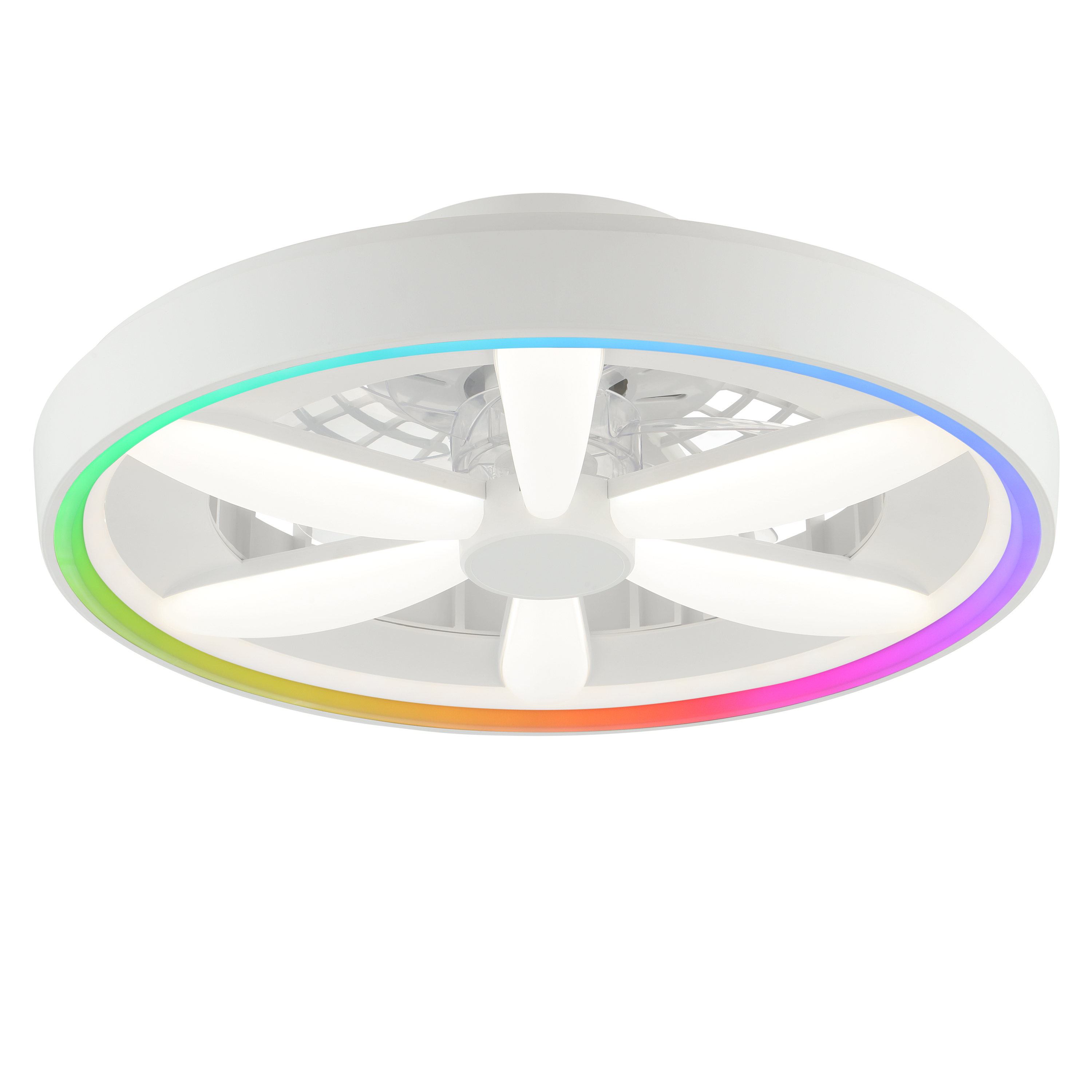 Kunststof plafondventilator wit, Roos, 48W, RGBW LED, met afstandsbediening