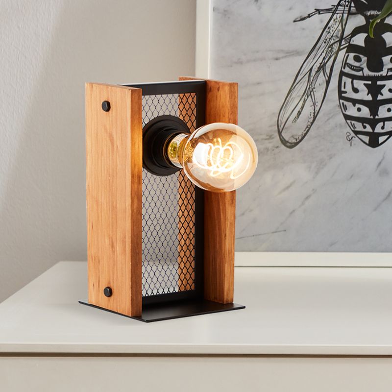 Houten tafellamp bruin, Rasha, met schakelaar