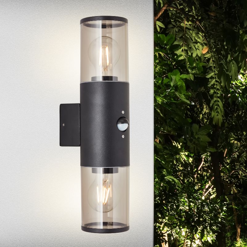 Moderne buiten wandlamp met bewegingssensor zwart, Sherwin, IP44