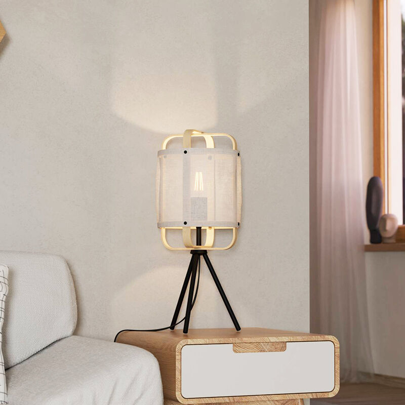 Witte retro tafellamp stof, Rocco, met schakelaar