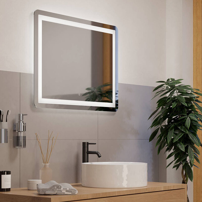 Grijze moderne spiegel met verlichting glas, Bibi, 18,6W, warm tot koud wit verstelbare LED, IP44, met schakelaar