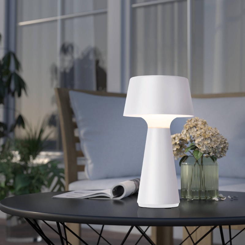 Witte buiten tafellamp kunststof, Peterke, 3W, verstelbare lichtkleur, IP44, met touchdimmer