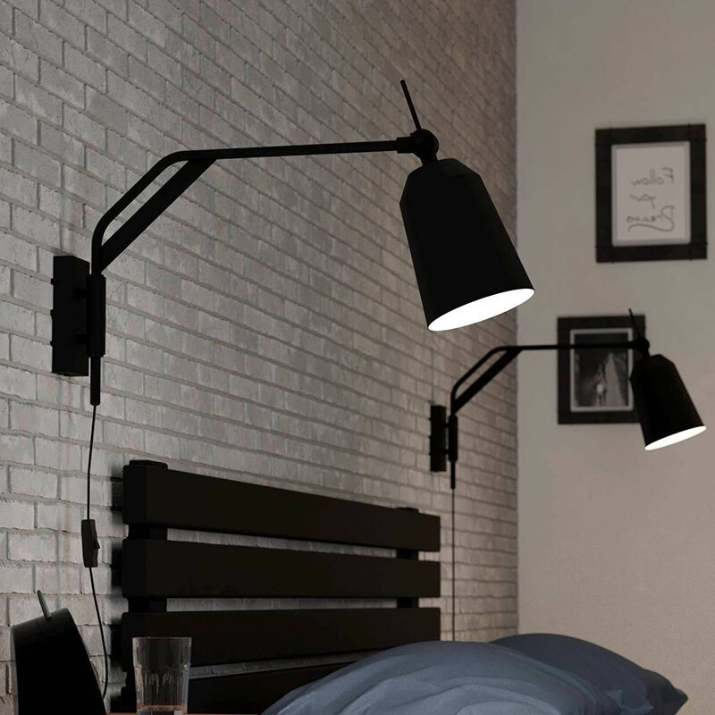 Zwarte industriële wandlamp aluminium, Jelco, met schakelaar
