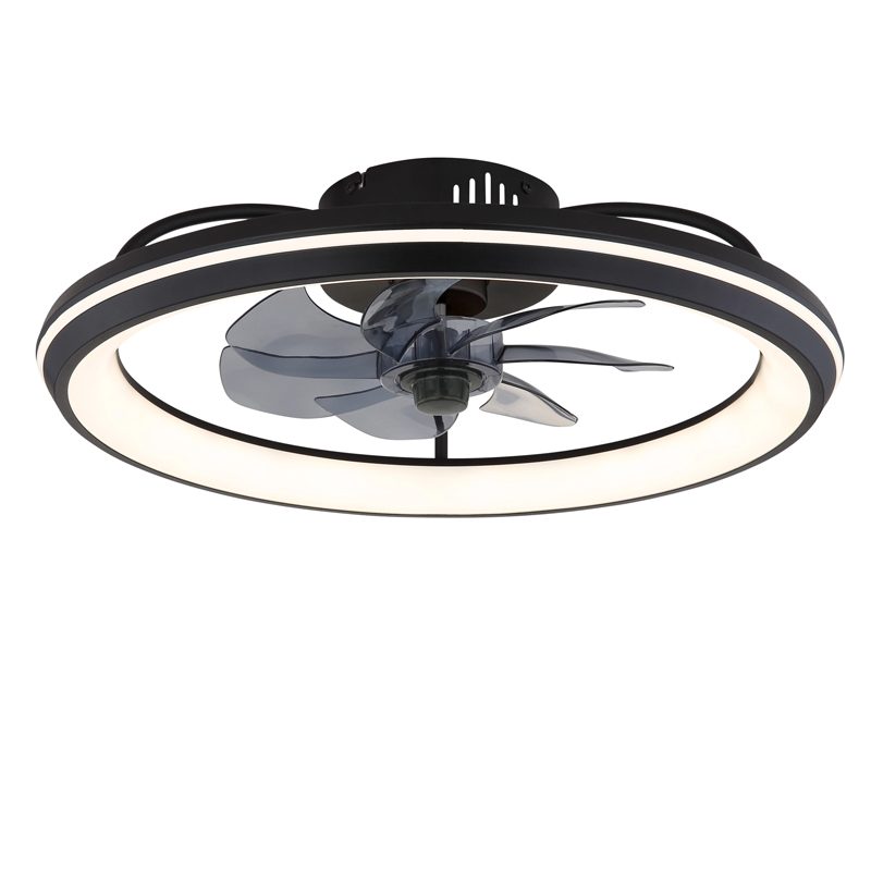Zwarte moderne plafondventilator kunststof, Juulke, 40W, warm tot koud wit verstelbare LED, met afstandsbediening