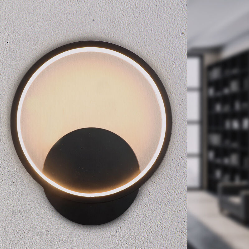 Zwarte wandlamp Clay, aluminium, rond, 12w, 2700K LED