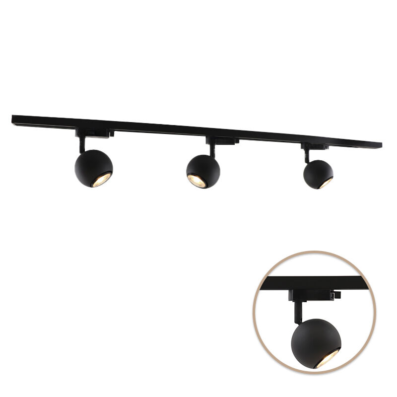 1M zwart 1-fase railverlichting systeem + 3 Alco railspots
