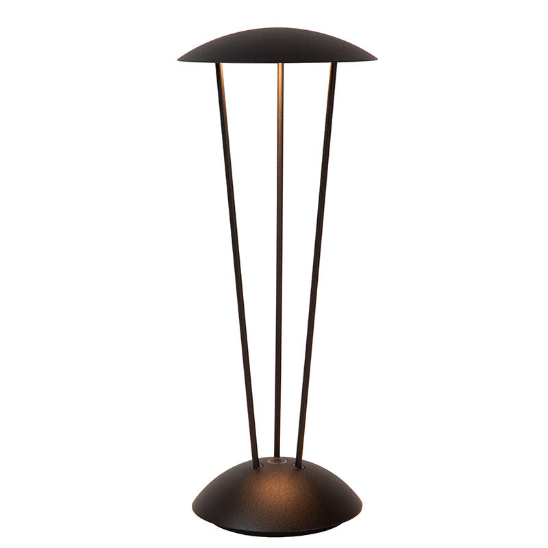 Zwarte oplaadbare buiten tafellamp modern, Renee, 2,2W, 2700K LED, IP54, met touchdimmer