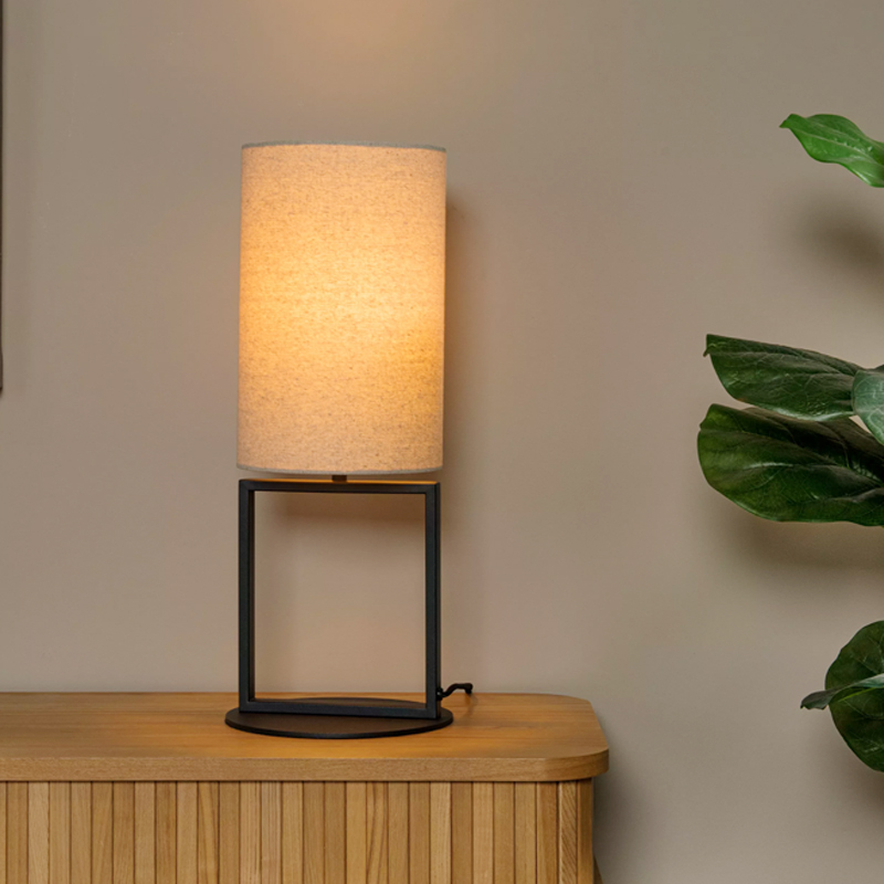 Beige tafellamp landelijk, Herman, met schakelaar