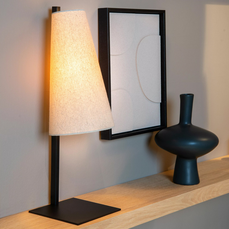 Beige tafellamp stof, Gregory, met schakelaar