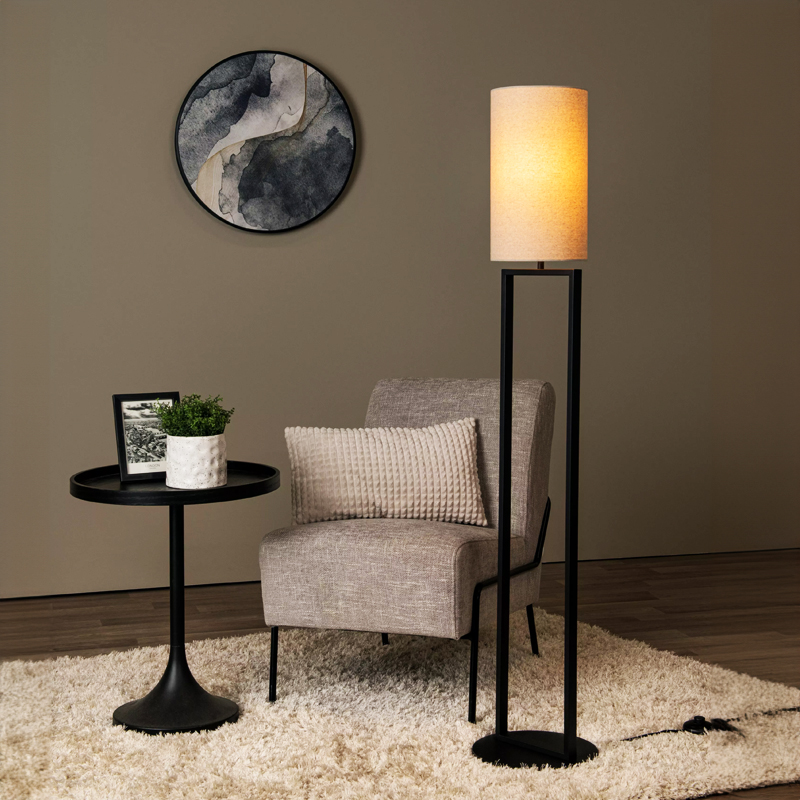 Beige vloerlamp landelijk, Herman, met schakelaar