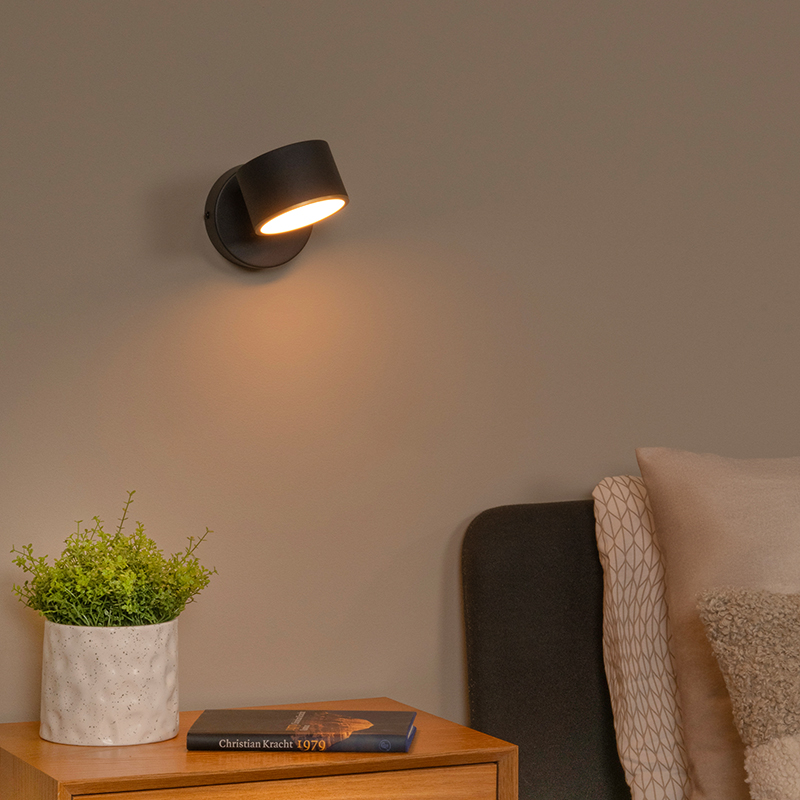 Zwarte wandlamp modern, Gian, 9W, 2700K LED