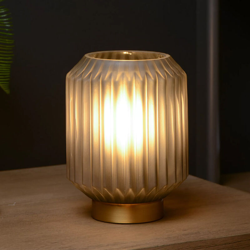 Grijze tafellamp Sueno, glas