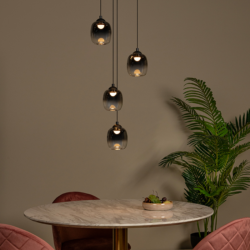Grijze hanglamp rookglas, Tamino, 5,2W, 3000K LED
