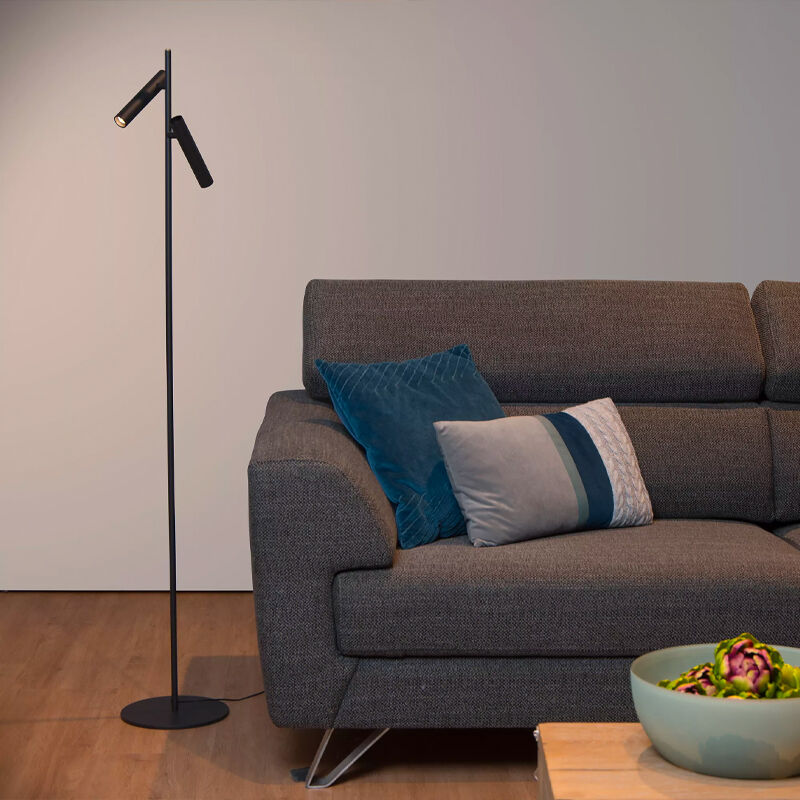 Zwarte staande leeslamp modern, Philon, 4,5W, 3000K LED, met touchdimmer