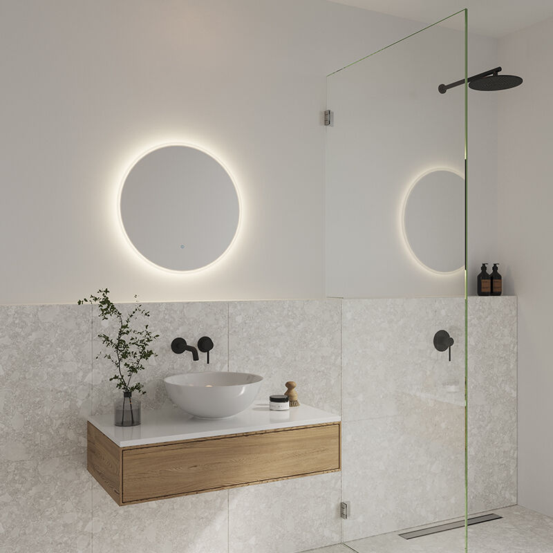 Grijze spiegel met verlichting modern, Dovina, 20W, 4000K LED, IP44, met schakelaar