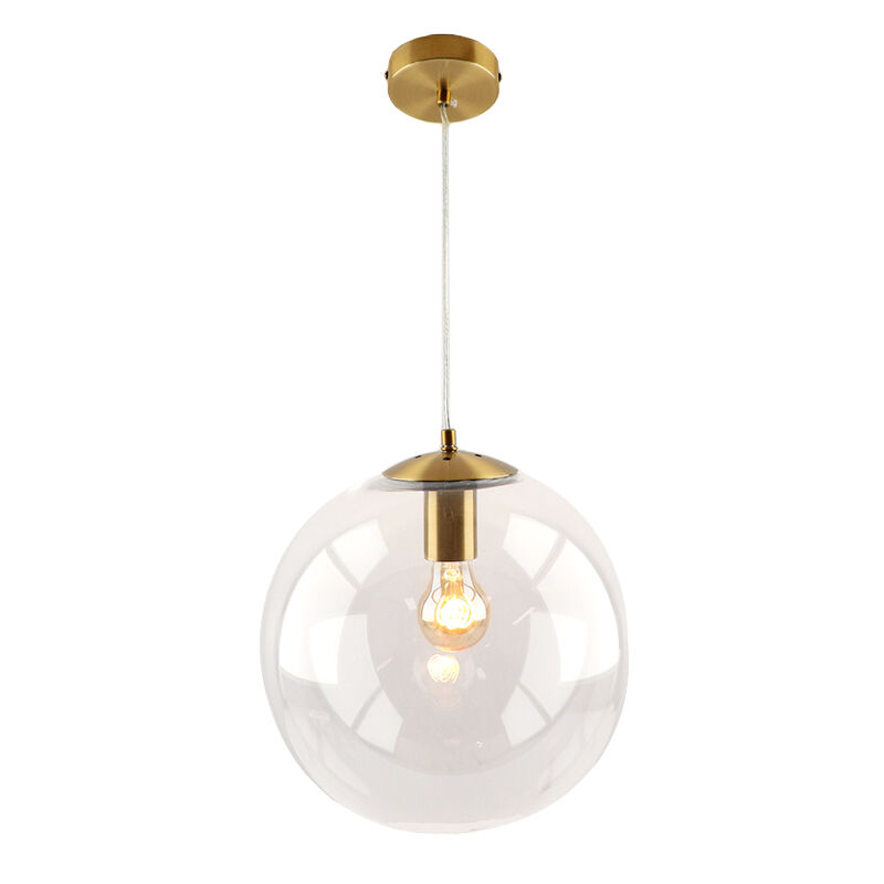 Bol hanglamp Dolf, brons ophangpendel, Transp. glas, 40cm