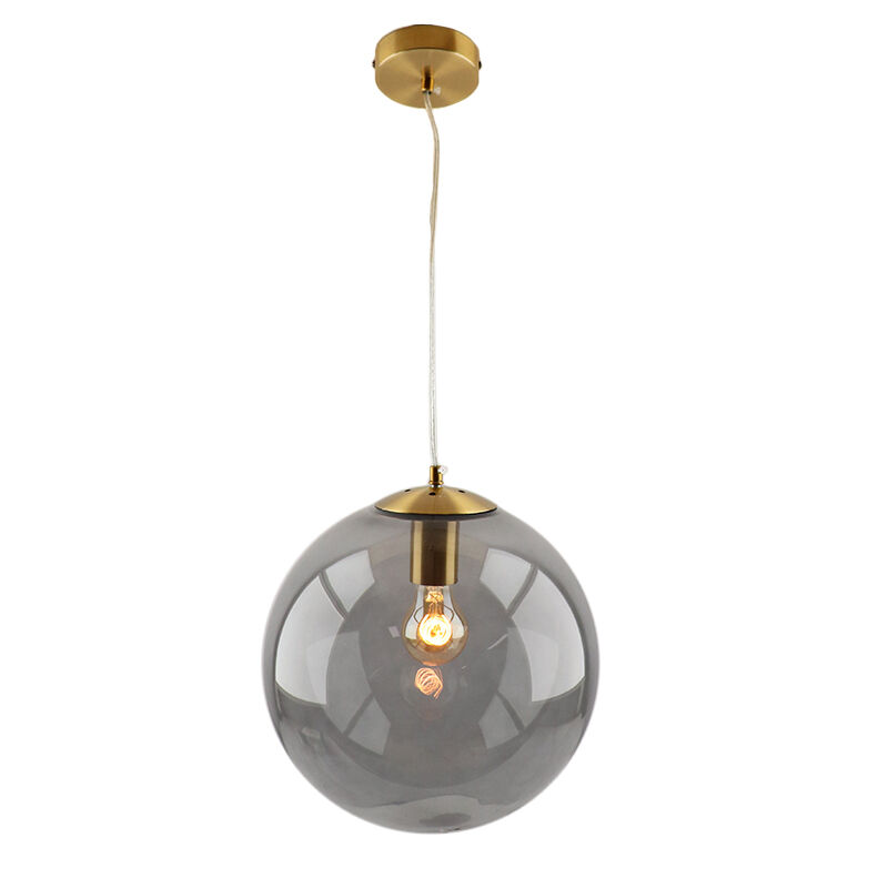 Bol hanglamp Dolf, brons ophangpendel, rookglas, 20cm