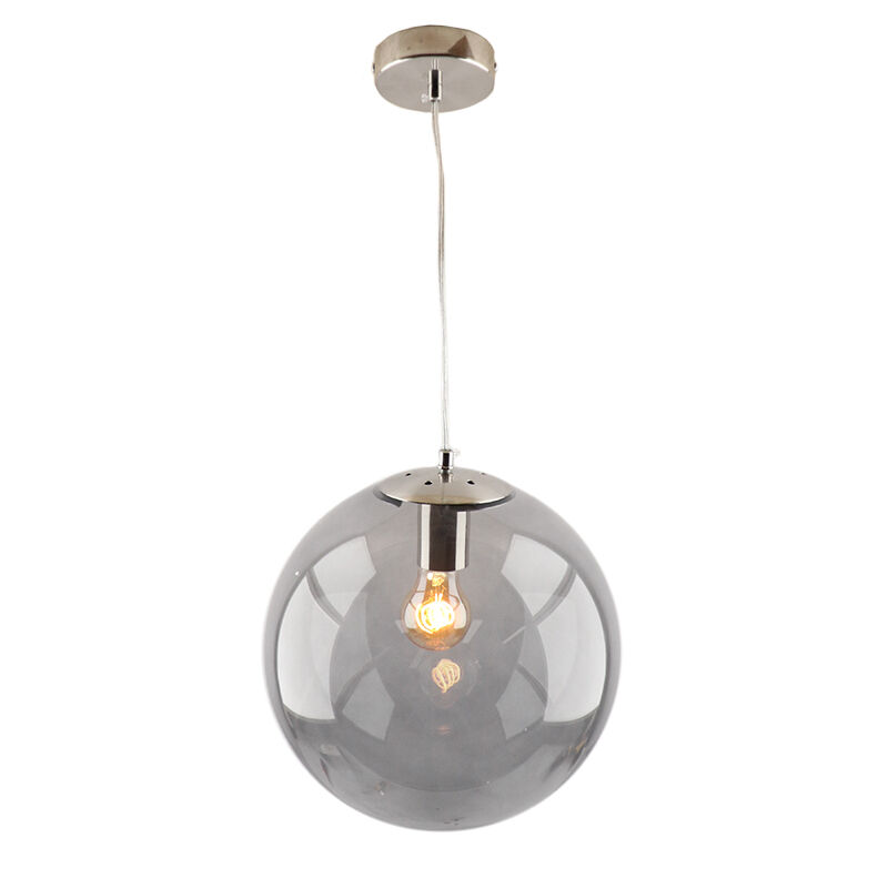 Bol hanglamp Dolf, nikkel ophangpendel, rookglas, 40cm
