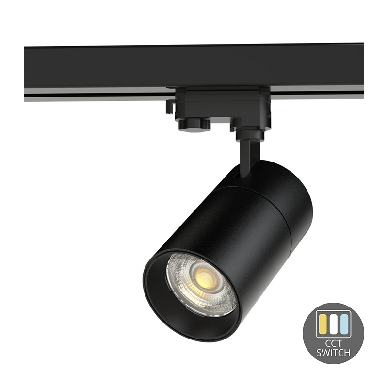 Zwarte 3-fase spot Rozina, 20W, white switch, dimbaar, Pro