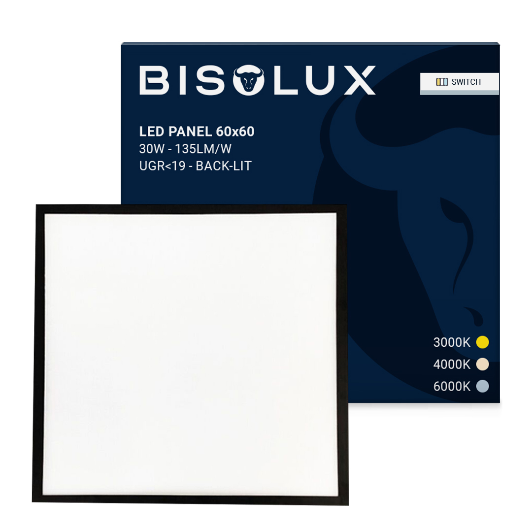 Zwart LED paneel 60x60 - 100 lm/W - UGR<19 - verstelbaar wit - back-lit