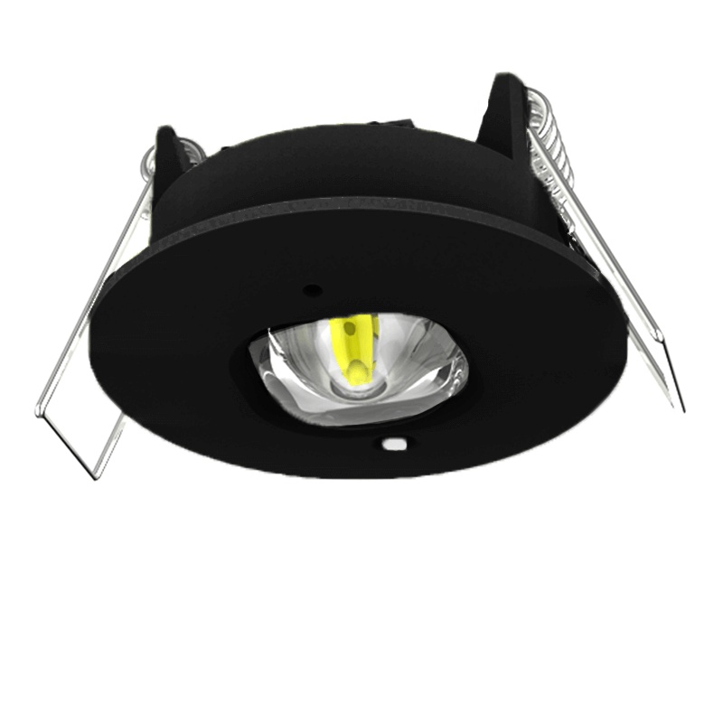 Zwarte noodverlichting inbouwspot, 1W, 6000K LED, IP22