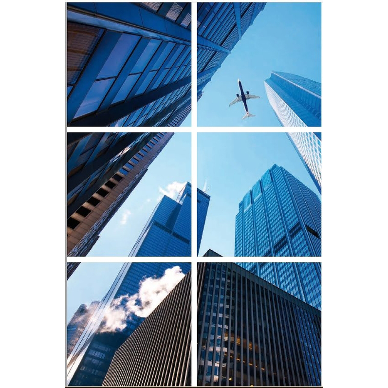 Fotoprint wolkenkrabber - set van 6 acrylplaten met print, voor 60x60 cm LED panelen