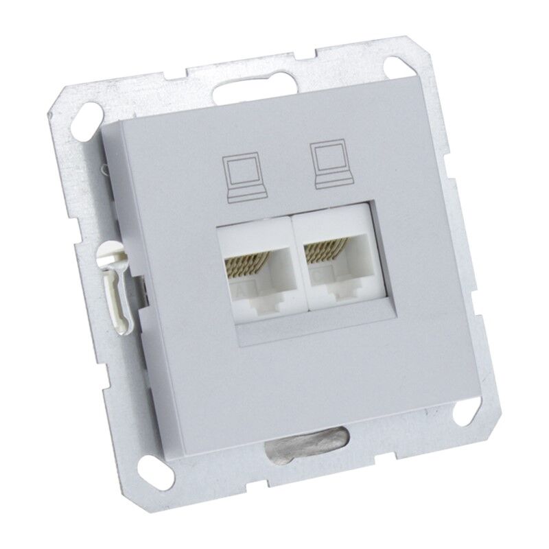 Q-Link S-Line Contactdoos Inbouw Telefoon/Data 2X8-Polig, Grijs/aluminium kleurig