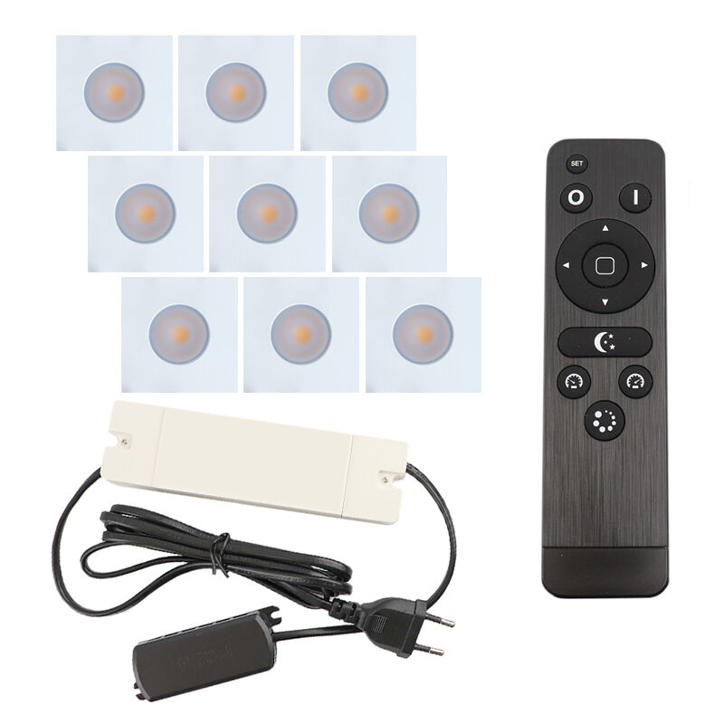 9 vierkante witte veranda inbouwspots Dico, IP65, incl. aansluitset en afstandbediening