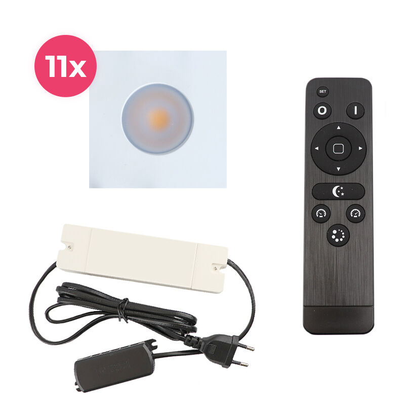 11 vierkante witte veranda inbouwspots Dico, IP65, incl. aansluitset en afstandbediening