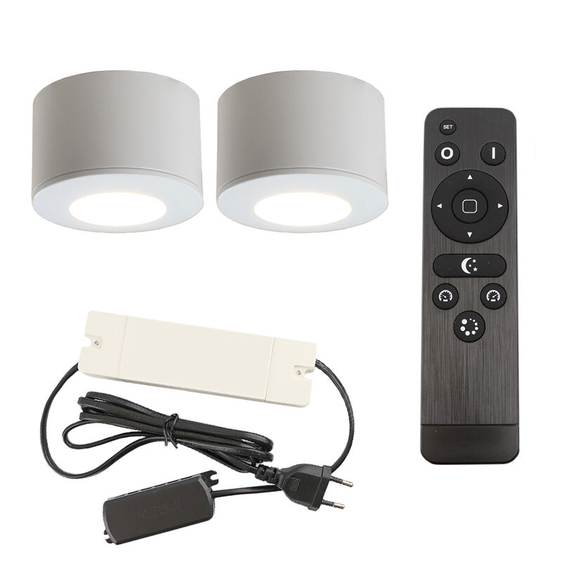 2 ronde witte veranda opbouwspots Vasso, IP44, incl. aansluitset en afstandbediening