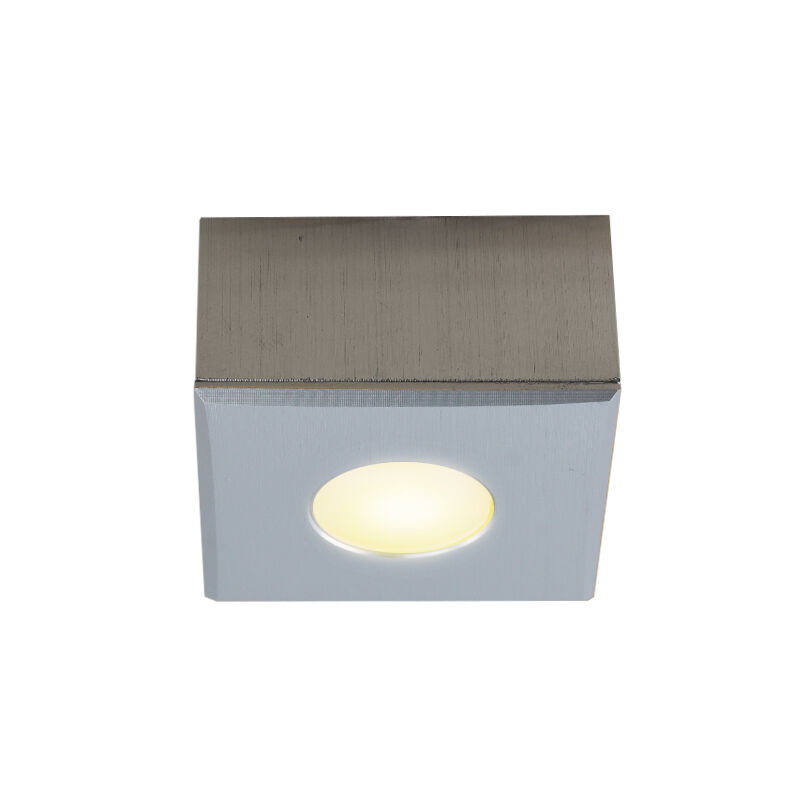Vierkante geborsteld Chroom Veranda opbouwspot Fredo, IP44, dimbaar