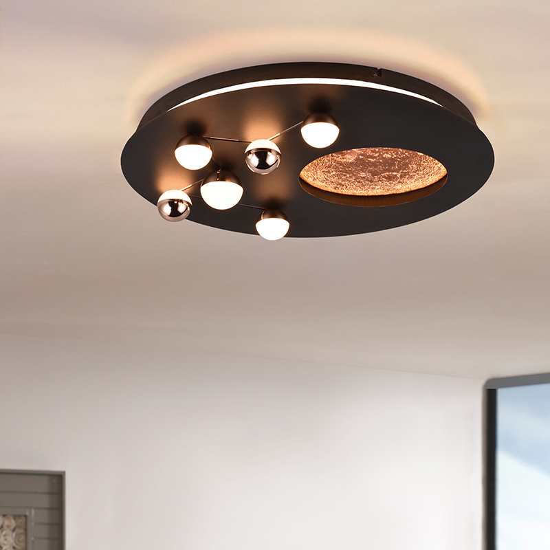 Zwarte plafonnière modern, Gilberto, 42W, warm tot koud wit verstelbare LED, 3-staps dimbaar