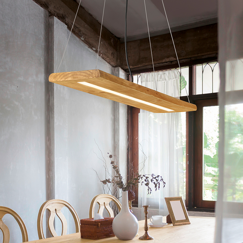 Bruine hanglamp Deka, hout, vintage, 27 watt