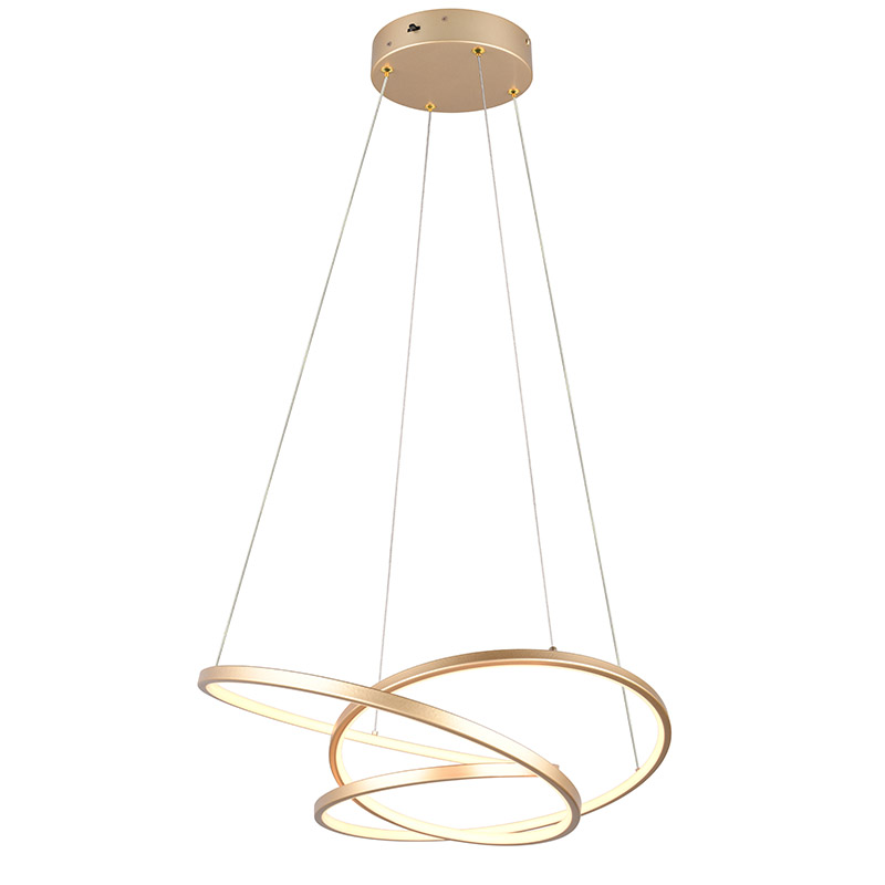 Gouden eettafel hanglamp design, Teodore, 34W, white switch LED, 3-staps dimbaar