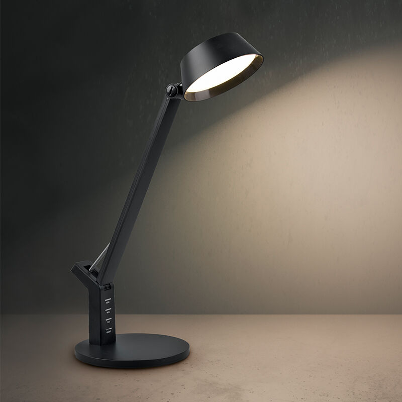 Zwarte bureaulamp modern, Lindi, 5W, warm tot koud wit verstelbare LED, met touchdimmer