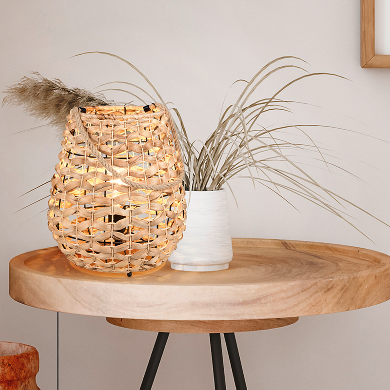 Rotan tafellamp bruin, Lycke, met schakelaar