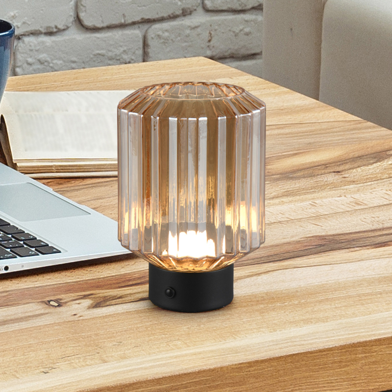 Zwarte oplaadbare tafellamp retro, Tamer, 2W, 3000K LED, met touchdimmer