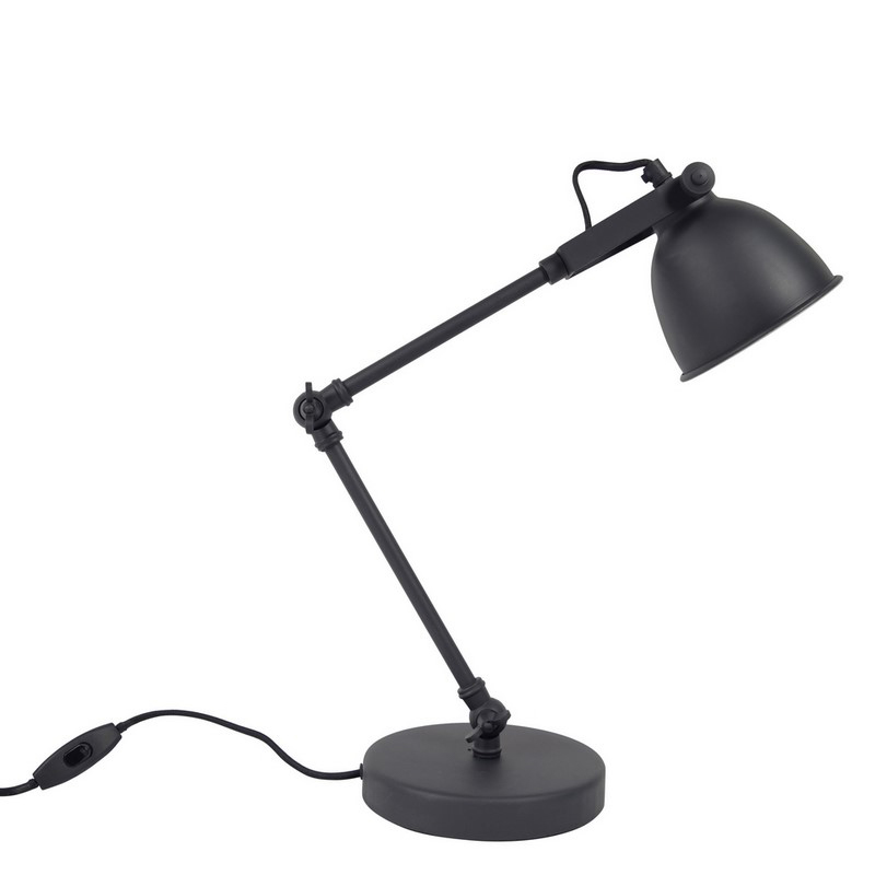 Industriële tafellamp Ferdy, Vintage zwart, Met snoerschakelaar