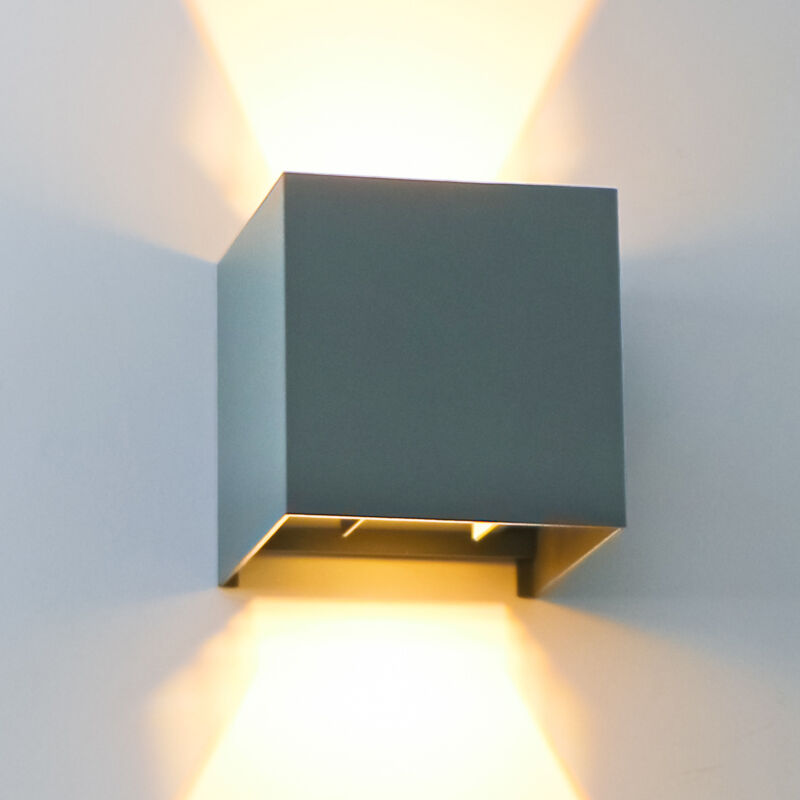 Grijze up-down wandlamp Dion, 6w, warm wit, lichtstraal instelbaar, IP65