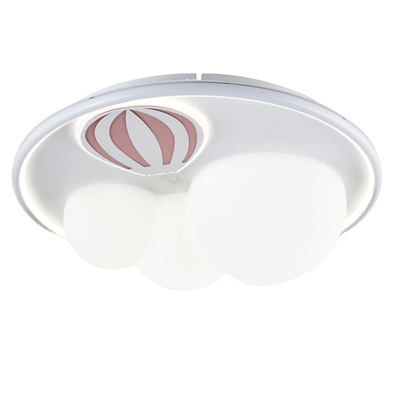 Metalen kinderkamer plafondlamp roze, Luchtballon, 42W, 3000K LED, 3-staps dimbaar