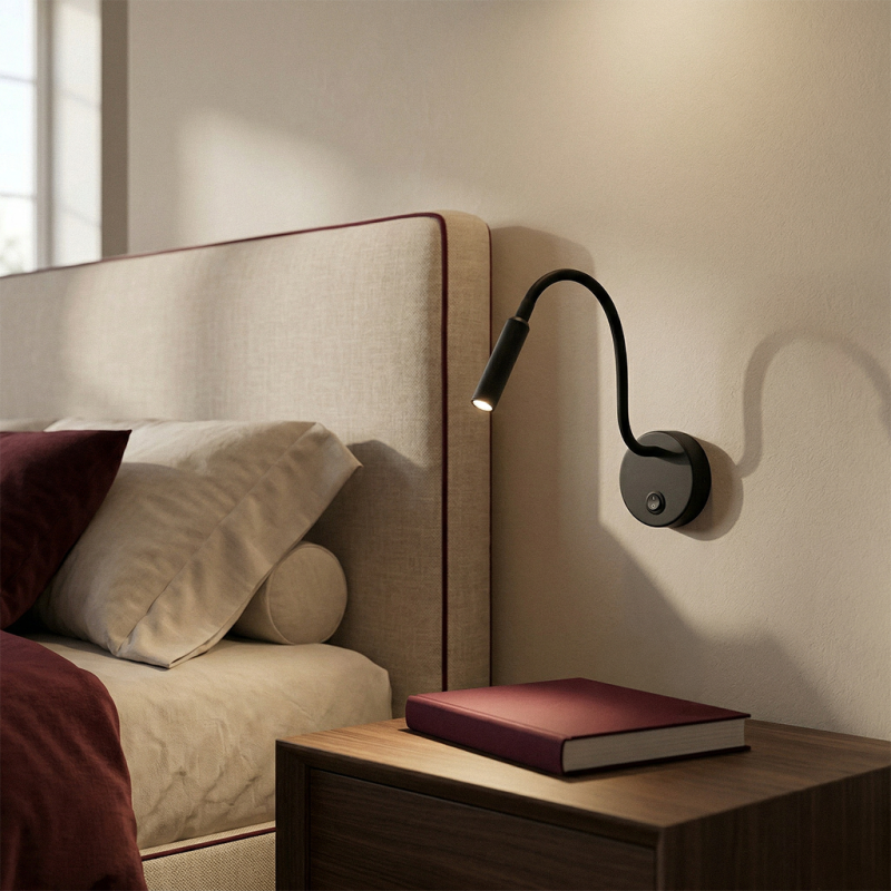 Moderne bedlamp zwart, Fiona, met schakelaar